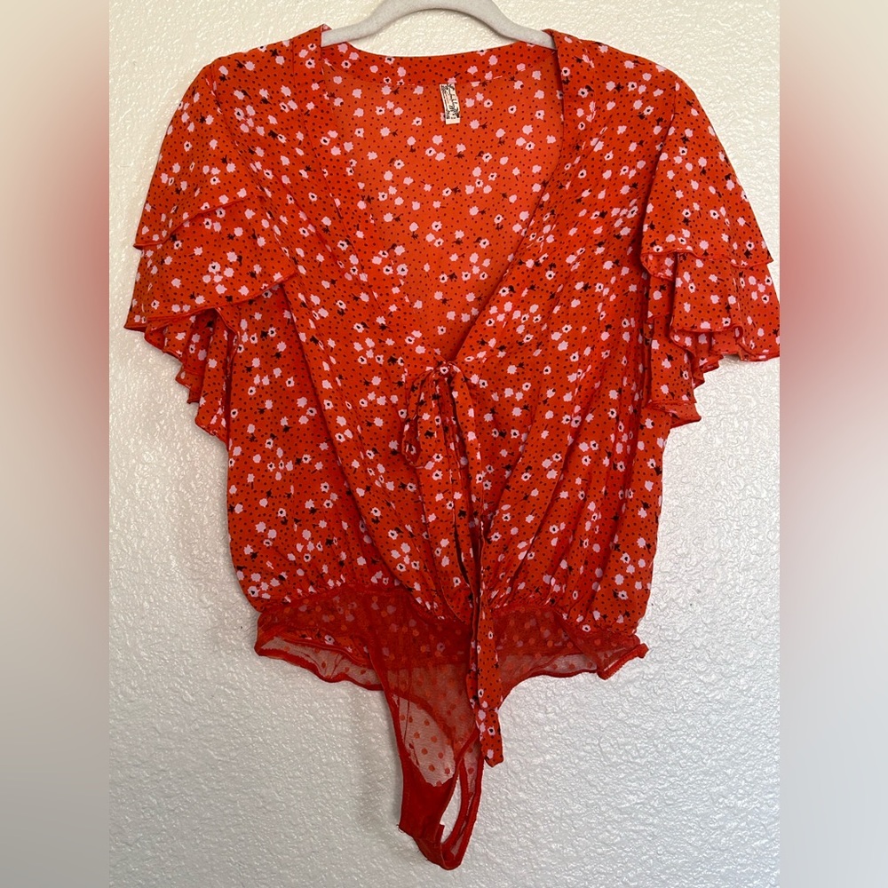 Intimately Free People Bodysuit Floral Print Orange Color. Sz. M